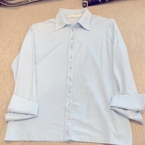 Anne Fontaine size 42 stretch cotton shirt, 3/4 sleeves with cuffs. Light blue.